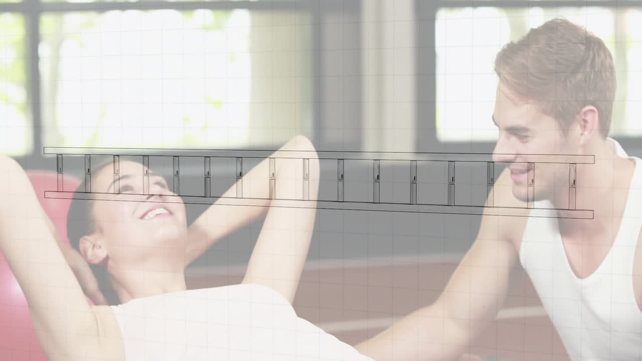 체육관에서 운동하는 백인 커플에 대한 dna 스트랜드의 애니메이션