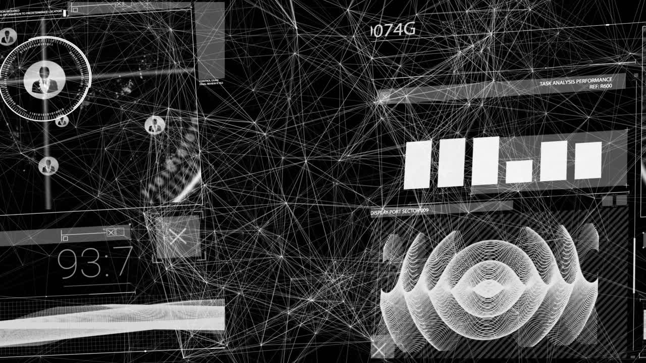 animación del procesamiento de datos sobre un fondo negro