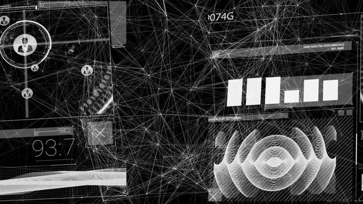 Animation of data processing over black background