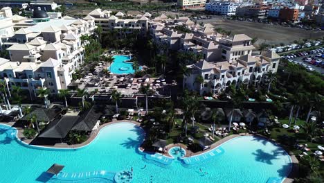 Aerial-deluxe-aparthotel-in-Costa-Adeje-Tenerife,-Canary-Islands-Spain