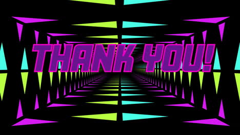 thank you! text animation over colorful geometric tunnel background
