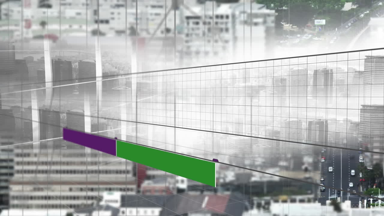 animación del procesamiento de datos financieros y empresariales en el paisaje urbano