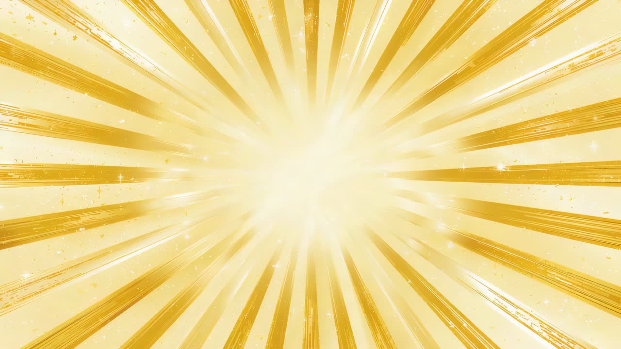 Playback starting central golden orb radiating rays and softening in warm gradient for sparkly glow