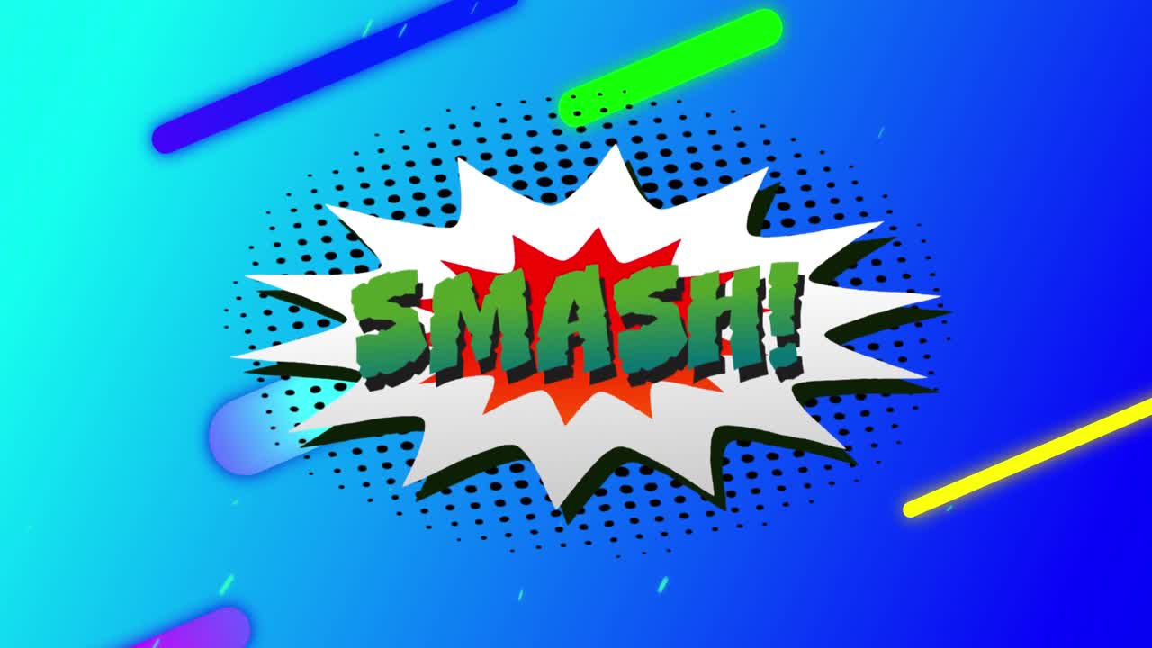 animación de texto smash sobre líneas de colores sobre fondo azul