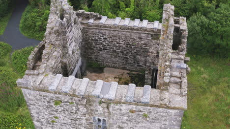 aerial shot looking inside top of merlin park castle in galway, ireland