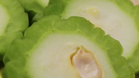 close-up of sliced bitter melon