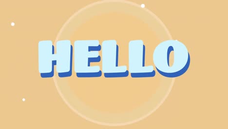 animación de texto de saludo y formas en fondo naranja.