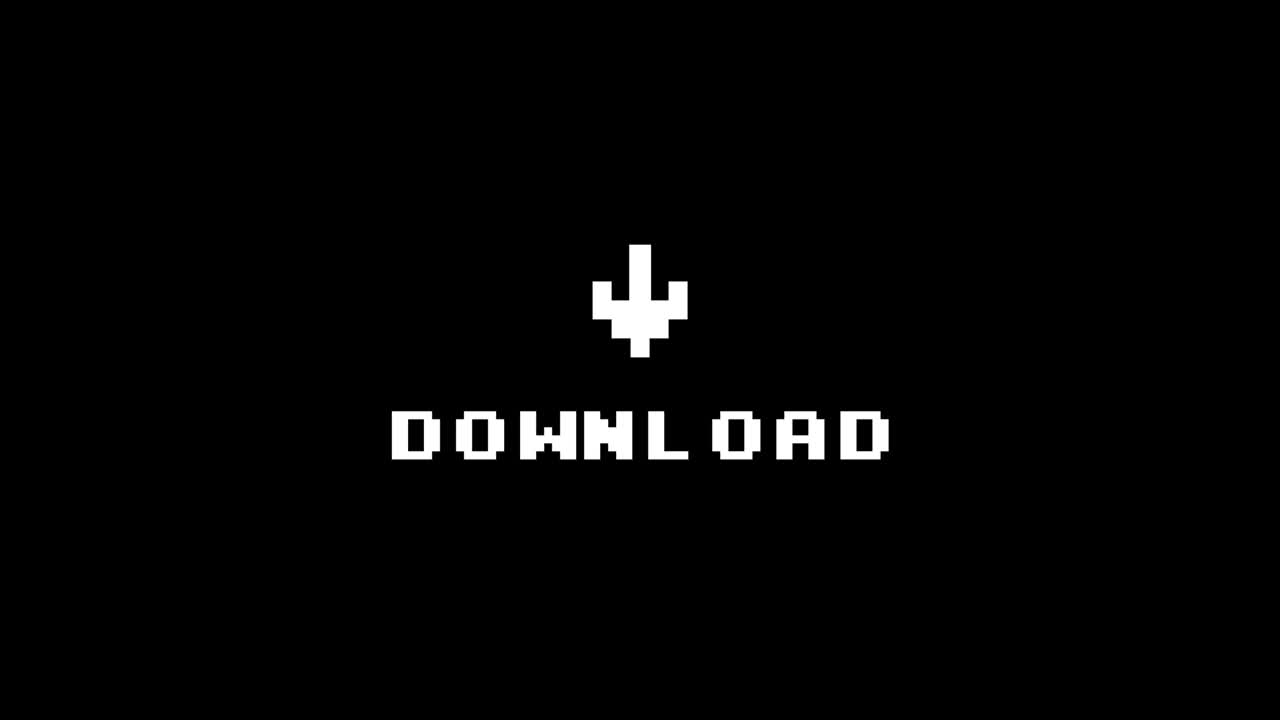 pixel download Icon animated Isolated on Black Background.