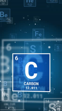 carbon symbol chemical element of the periodic table. 3d loop animation icon on blue background. vertical video.