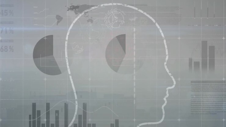Animation of data processing over head drawing