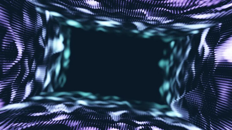 Neon glowing rays in motion. Moving through the tunnel.