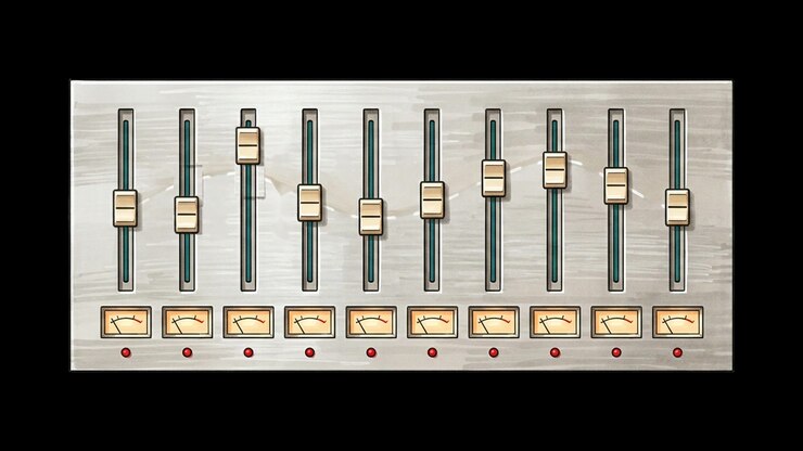 Animated Audio Mixing Console with Moving Faders