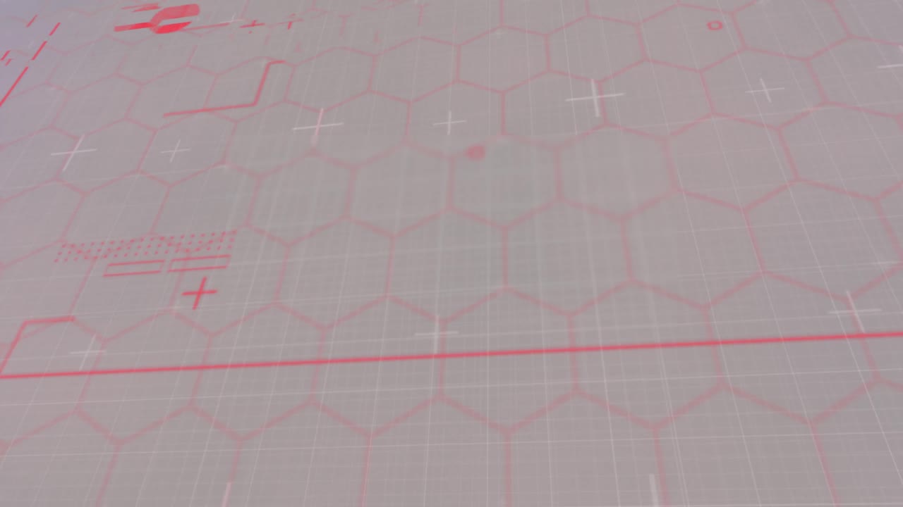 빨간 육각형 위에 빨간 선으로 데이터 처리의 애니메이션