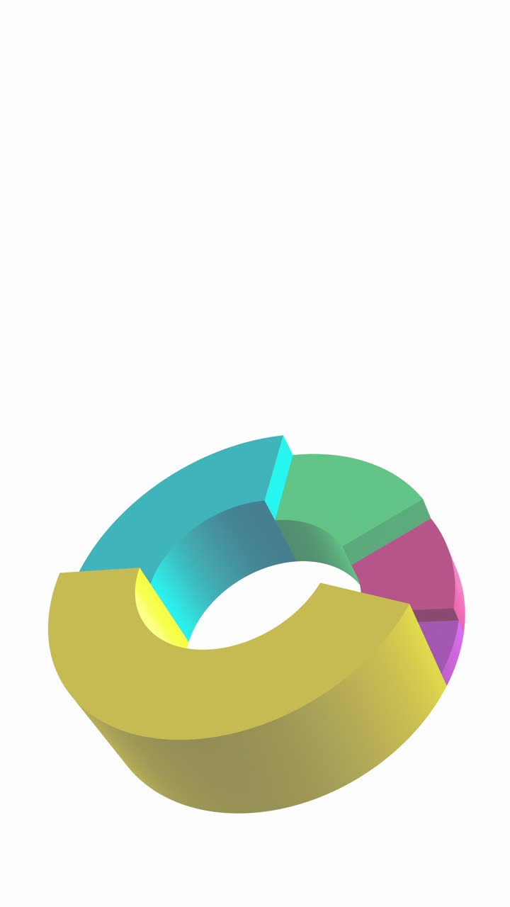 An animated 3D looping donut chart with independently expanding and contracting segments. Ideal for dynamic data visualization, business presentations, and infographics. Modern, clean, and vibrant