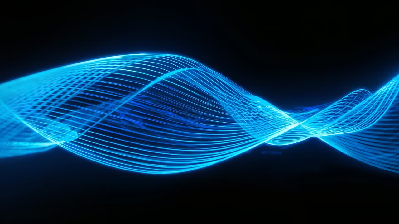 Emerging glowing blue sine-wave mesh undulating in digital void, pulsing for seamless loop effect