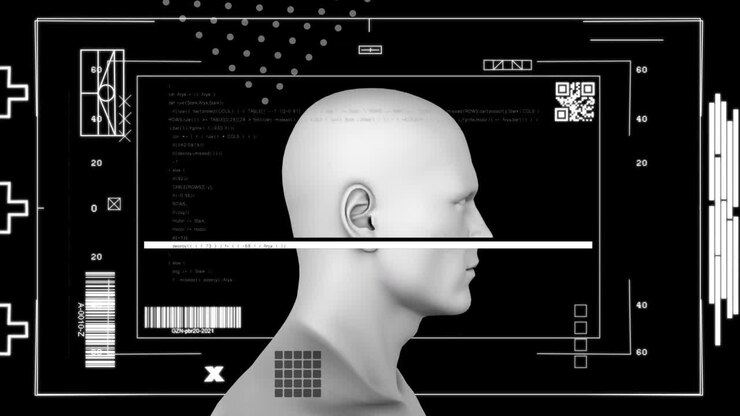 Animation of data processing on screen over human head