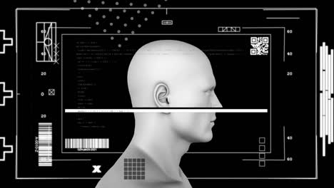 animation of data processing on screen over human head