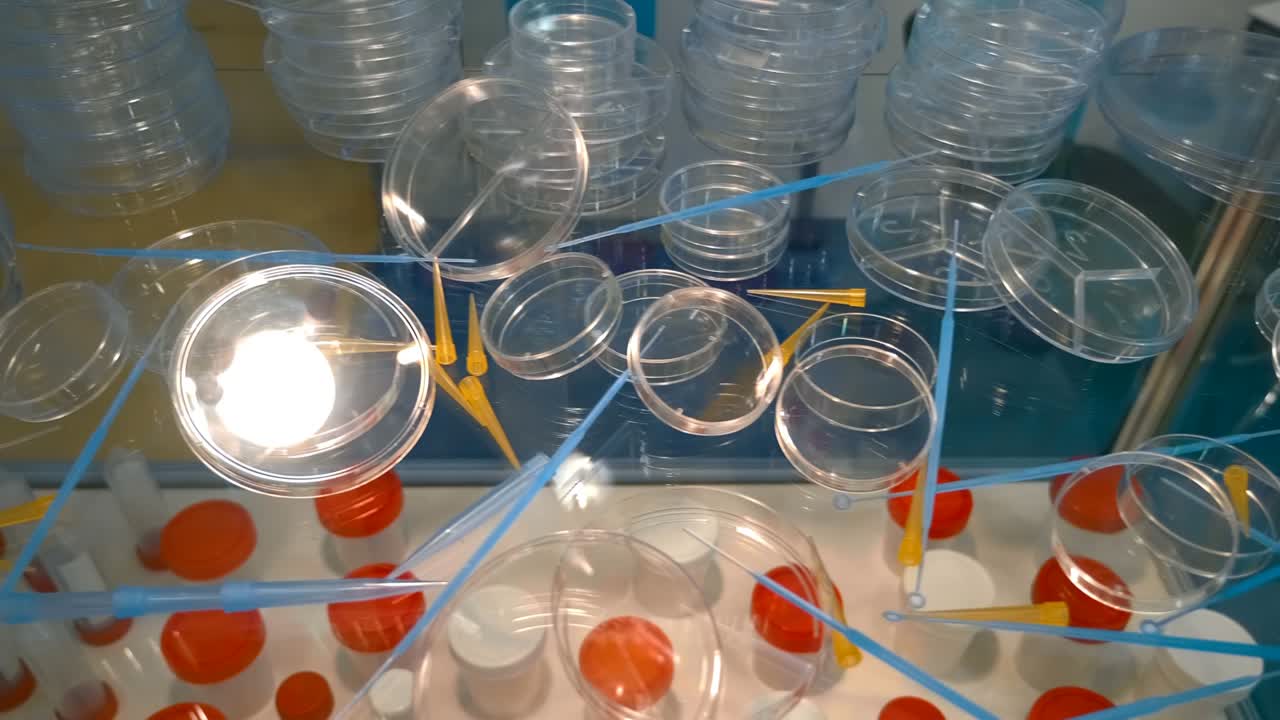 New sets of bacteriological loops, pipette tip, petri dishes