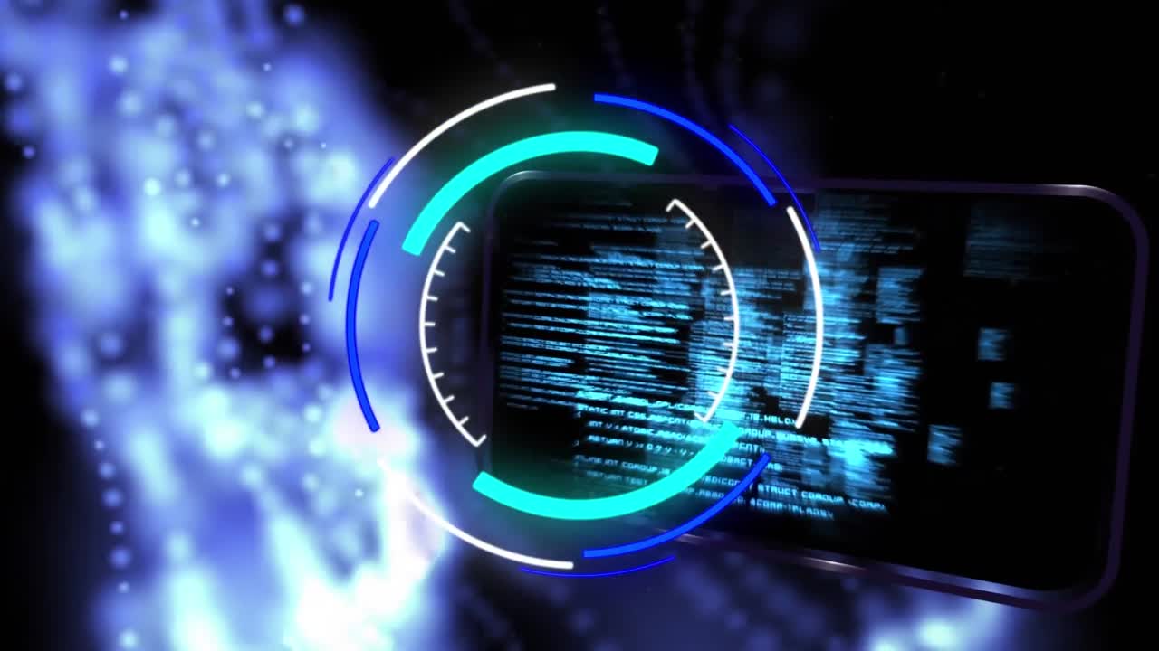 Animazione di scansione con mirino su punti luce e elaborazione dati