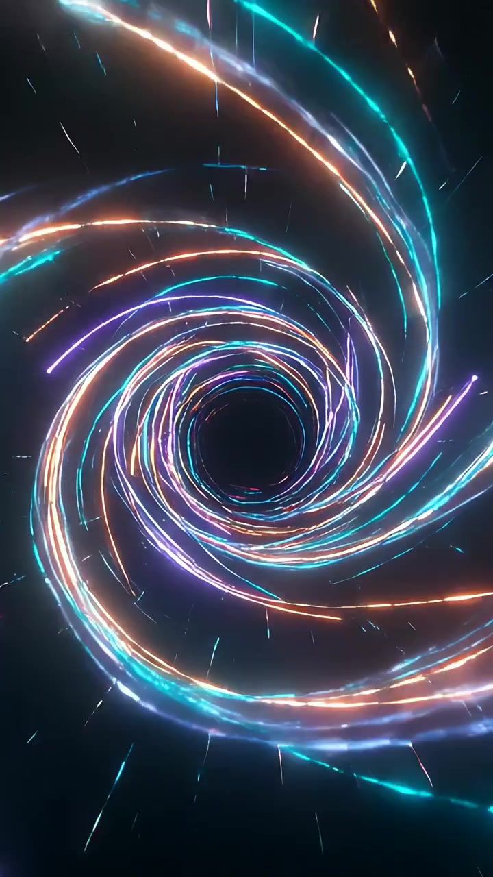 Vertical video: Playing spiral vortex rotating inward, drawing toward black void with colored bands