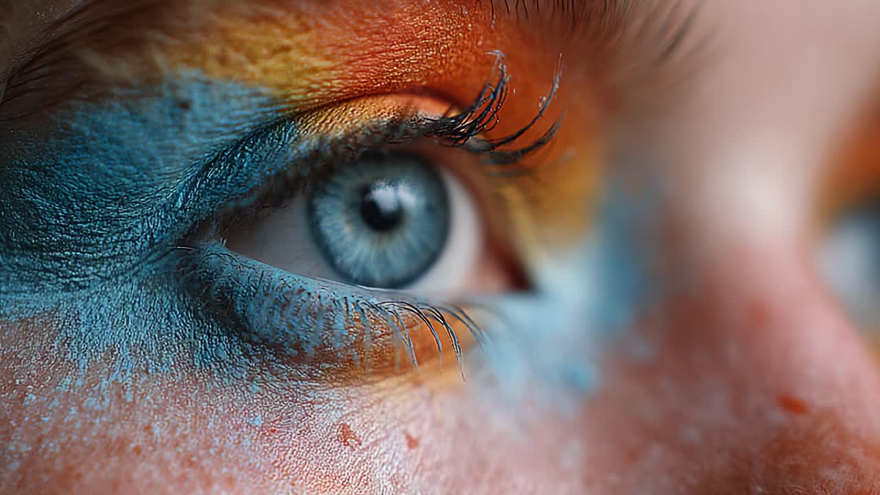 Close-up Exploration of Vibrant Eye Makeup Featuring Bold Colors and Intricate Details Capturing the Stunning Beauty of Artistic Expression