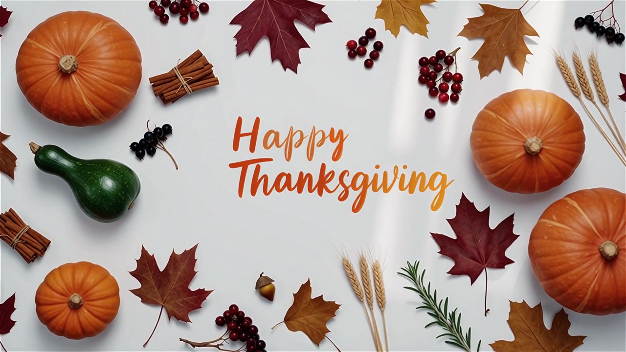 Fondo de feliz Día de Acción de Gracias con hojas de otoño y calabazas