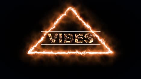 animation of vibes text over triangle and orange shape on black background