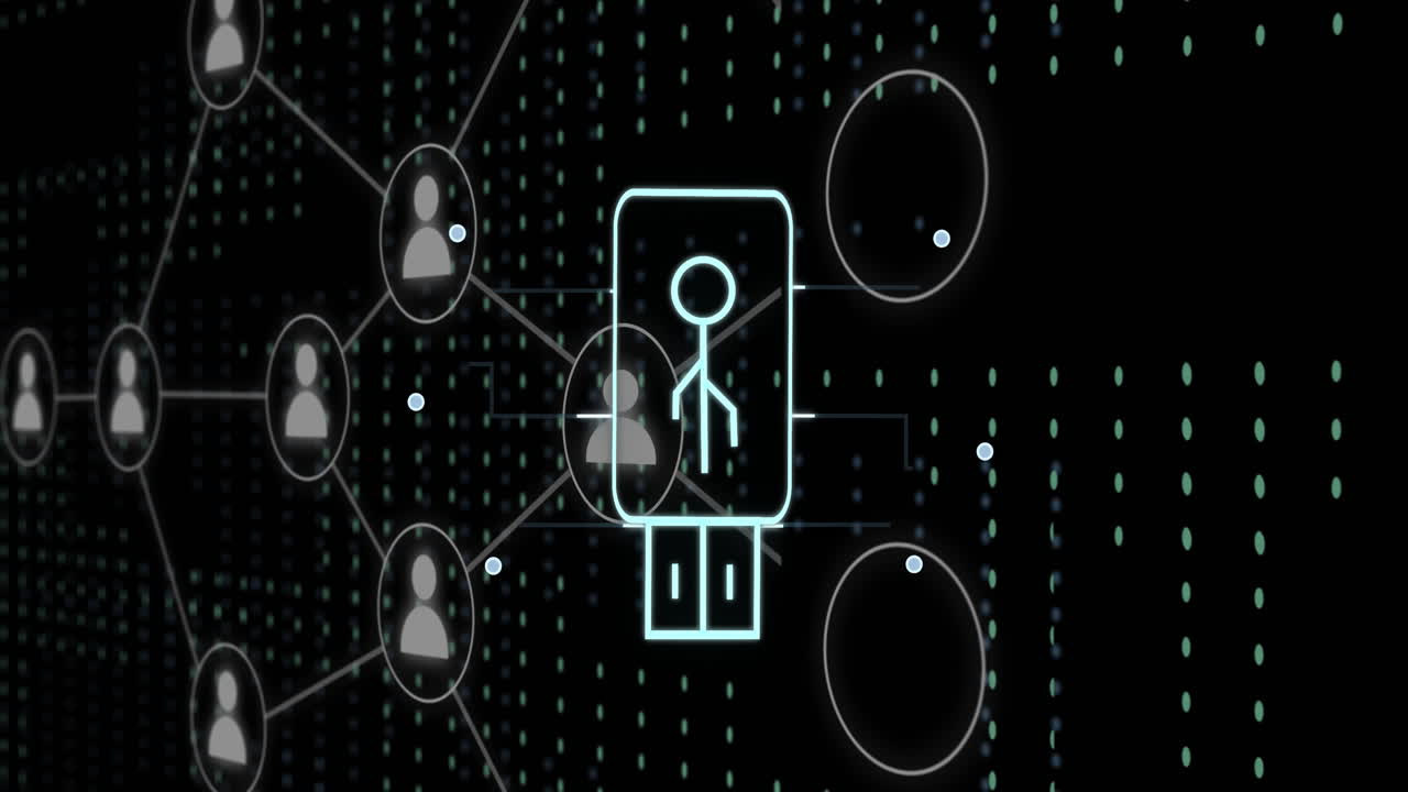 animación de conexiones digitales y redes de datos sobre un fondo abstracto con iconos de usuario