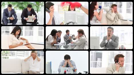 Montage-presenting-stressed-people-at-work