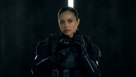 female police officer in tactical armor