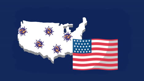 usa map and flag with virus symbols