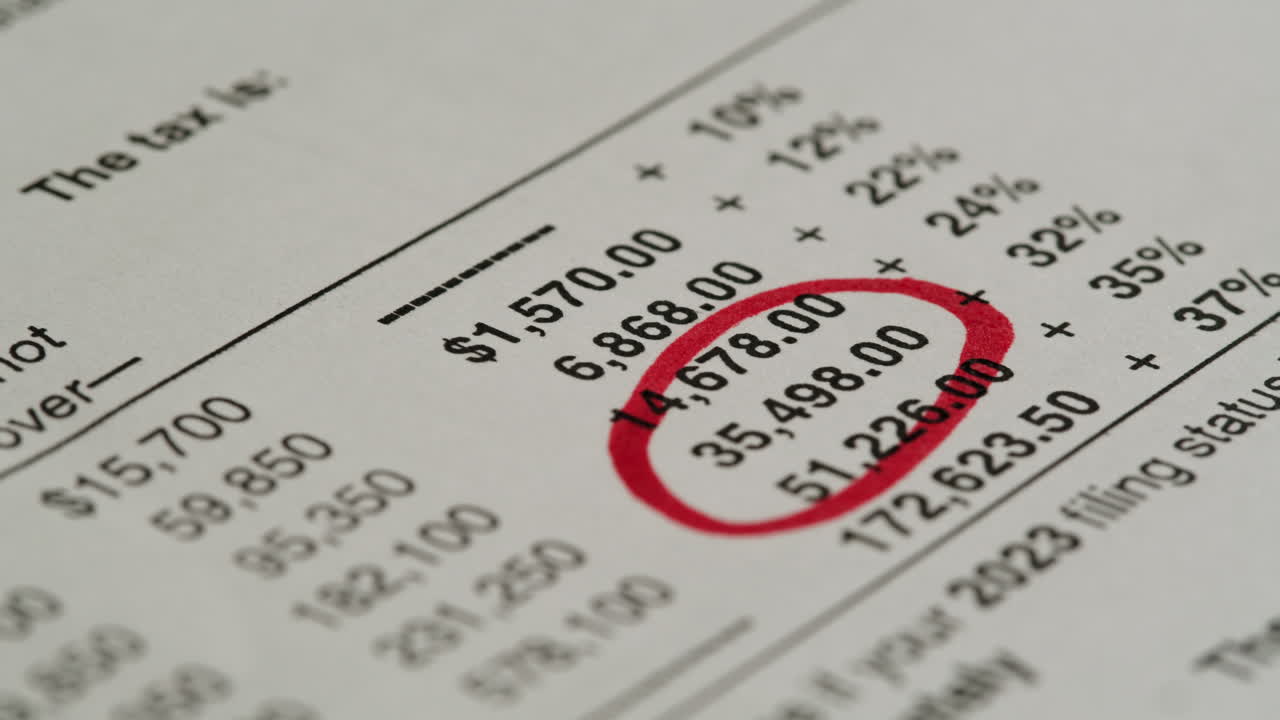 Red Marker Circling Financial Numbers on a Tax Document