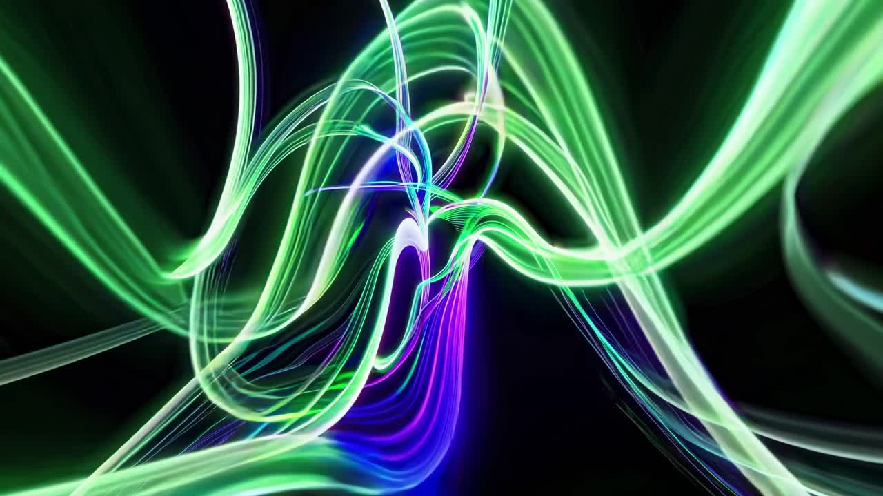 Flowing and glowing green energy waves create a mesmerizing display against a dark background, generating a dynamic and vibrant visual effect that captivates the viewer