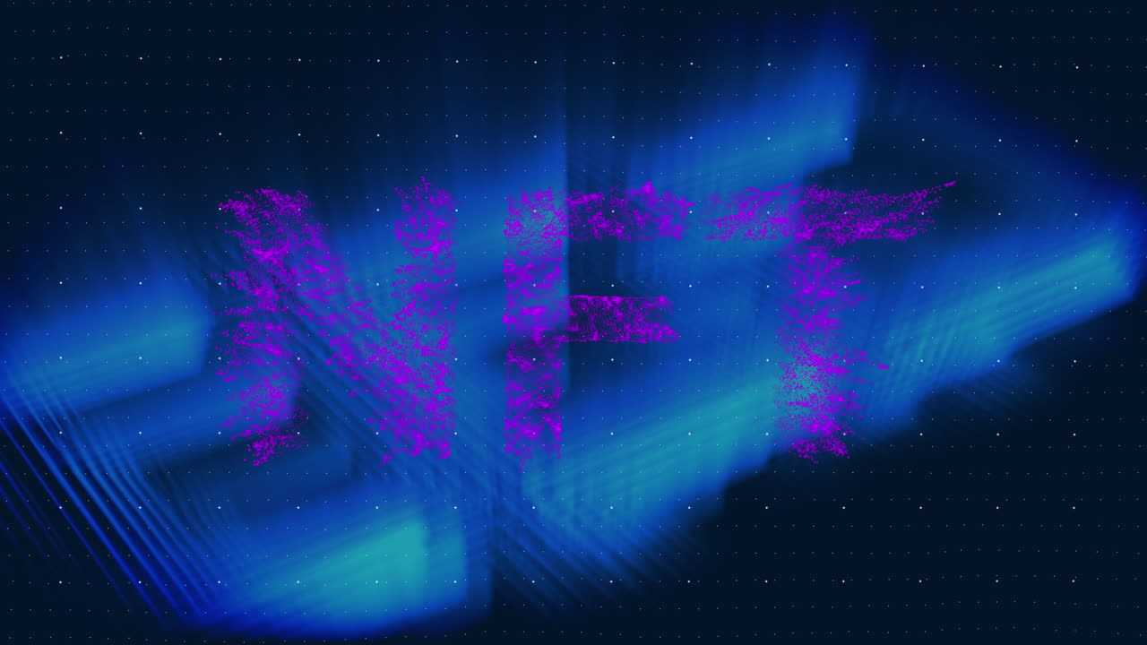 Animation of snow falling over glowing purple music equalizer