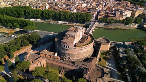 cinematic establishing aerial shot above castel sant'angelo