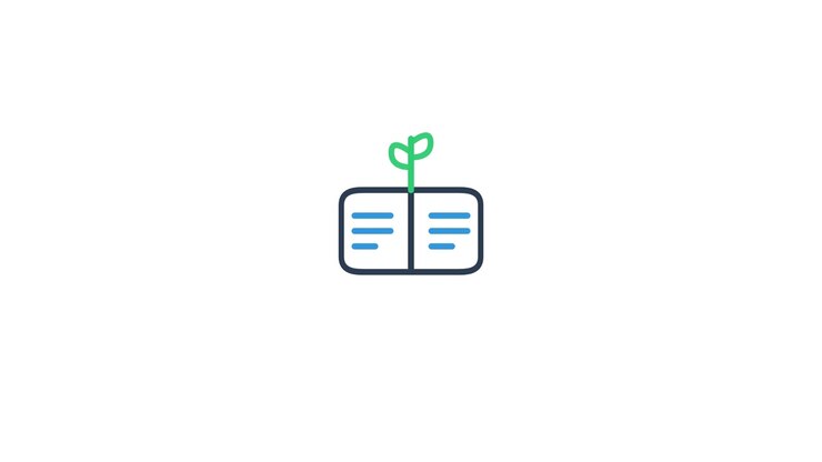 Animated Icon of a Book Growing a Plant Sprout