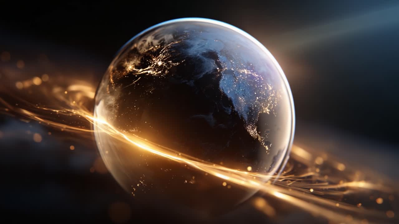 A Stunning View of Earth Captured in Space with Glowing Lights and Swirling Motion, Showcasing the Planet's Beauty and Cosmic Energy in Two Frames