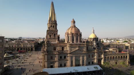 guadalajara aerial cinematic push in to catedral de guadalajara mexico