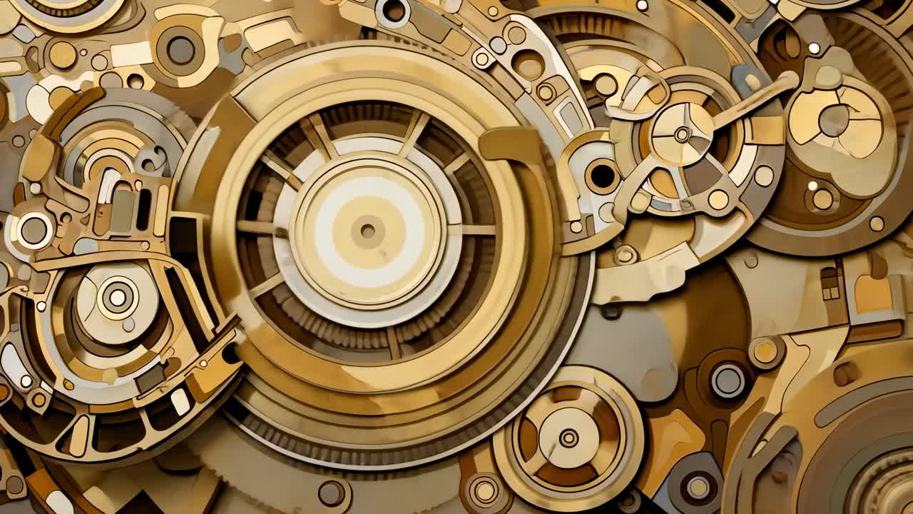 Abstraktní steampunkové ozubené soukolí v detailním záběru, které představuje složité detaily a vintage styl