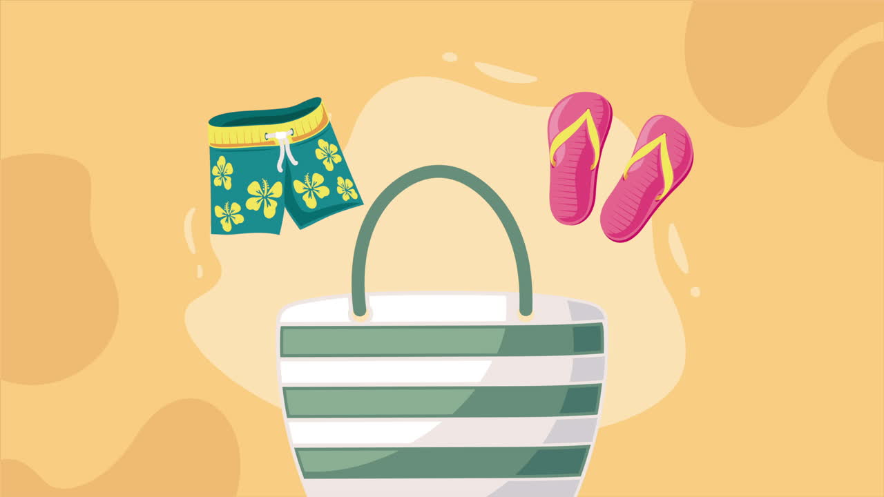 bolsa de viaje y vacaciones iconos animación