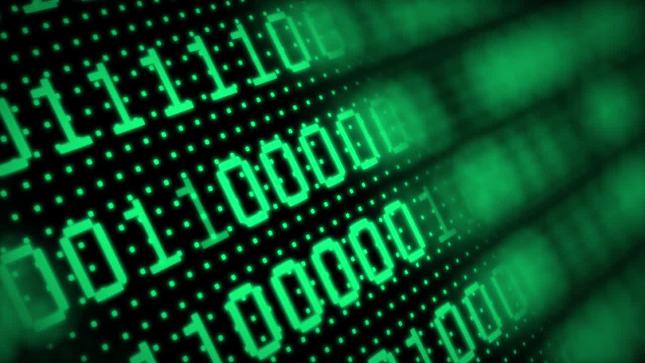 pantalla de visualización de color verde con código de datos digitales futuristas en 3d