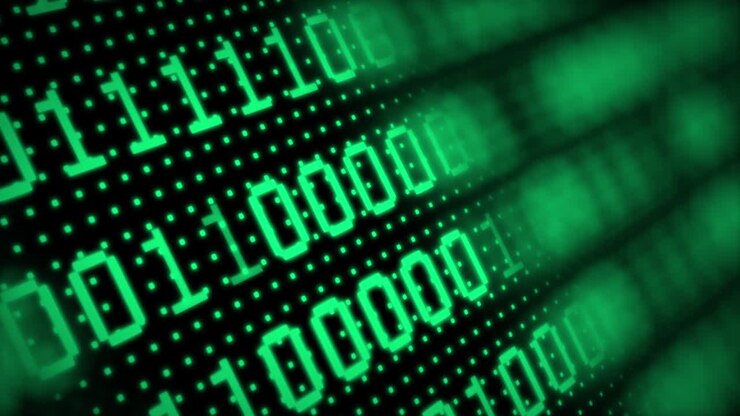 3D Futuristic digital data code green color display screen