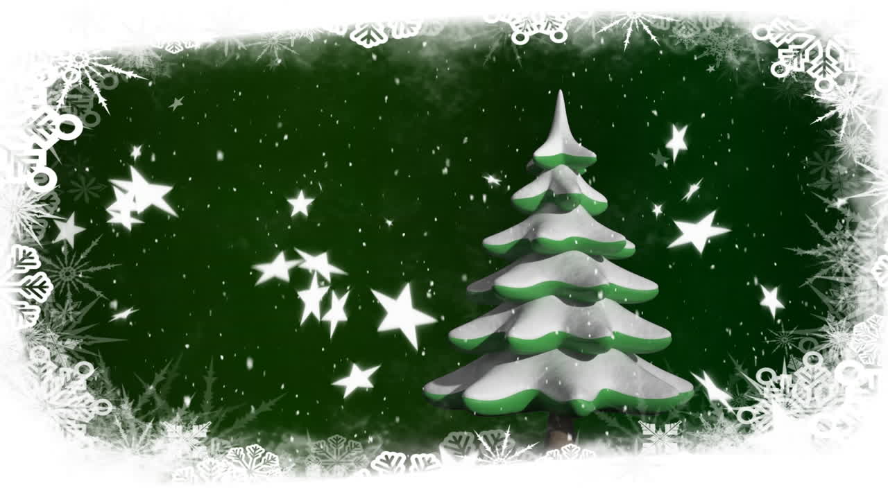 nieve cayendo y árbol de navidad