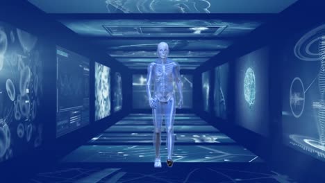 animation of 3d man walking hallway of scientist screen