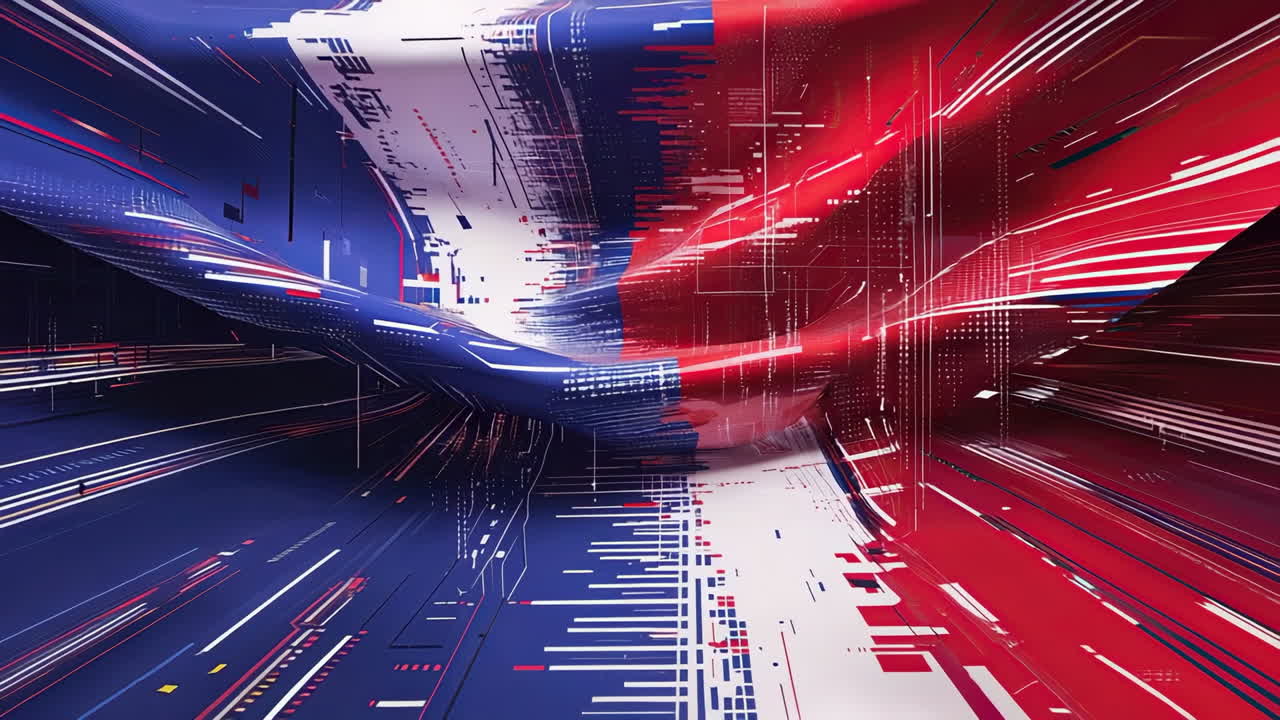 Dynamic Abstract Digital Data Flow in Red, White, and Blue