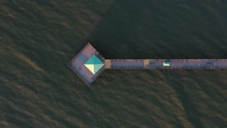 top down view of pier 101 fishing beach in south carolina, usa - aerial drone shot