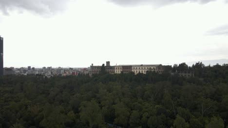 Aerial-Chapultepec-park,-castle-and-urban-cityscape-in-Mexico-City-CDMX