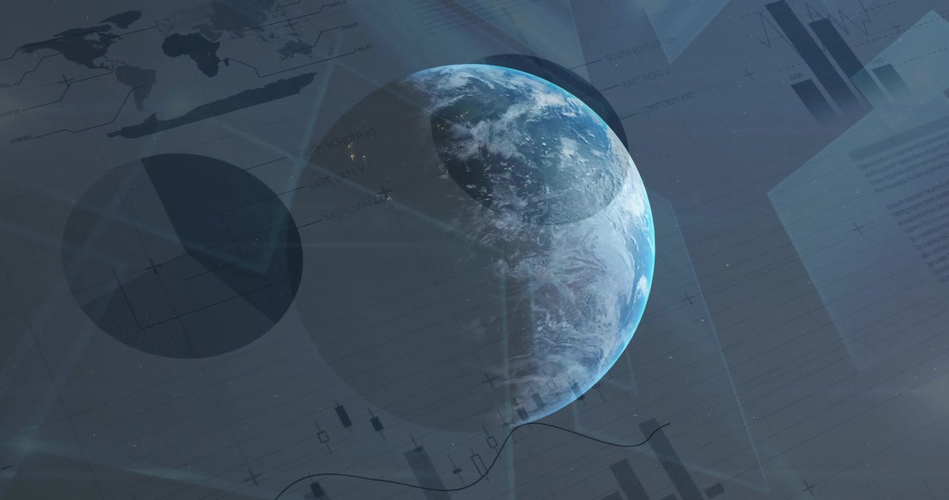 Rotating Earth Globe with Financial Data and Analytics Overlay