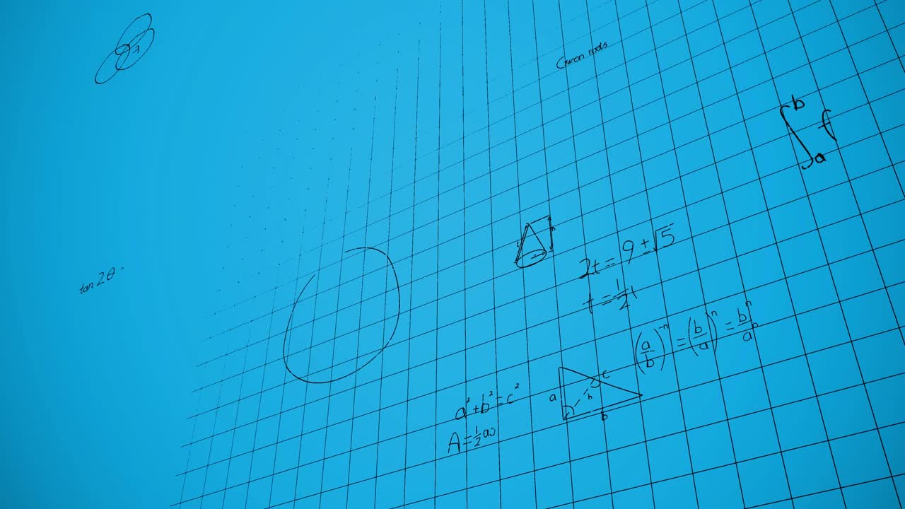 Animation of mathematical equations over blue background