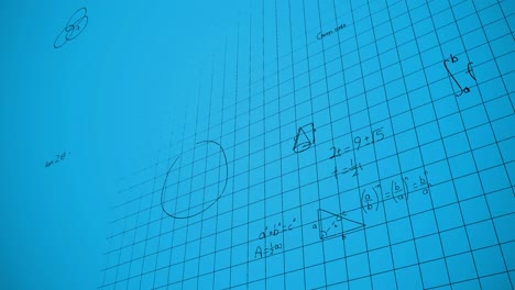 animation of mathematical equations over blue background